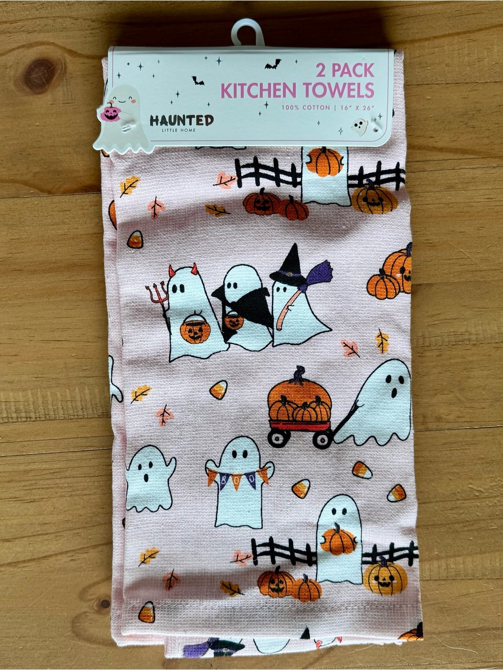 Pink Halloween Cute Fall Ghost Set of 2 Towels 16”x26” Cotton